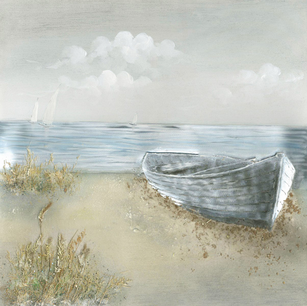 DY023 Wall décor art oil on canvas nautical boat on beach
